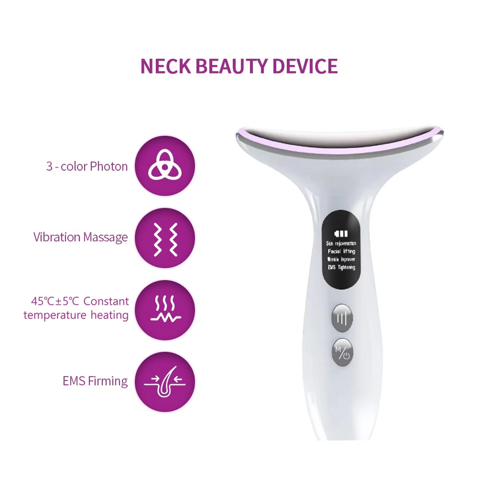Face Neck Massager Red Light Therapy, 3 Color Facial Massager, Face 𝖲culpting Wand for Wrinkles, Skin Care, Firming, Rechargeable Beauty Tool