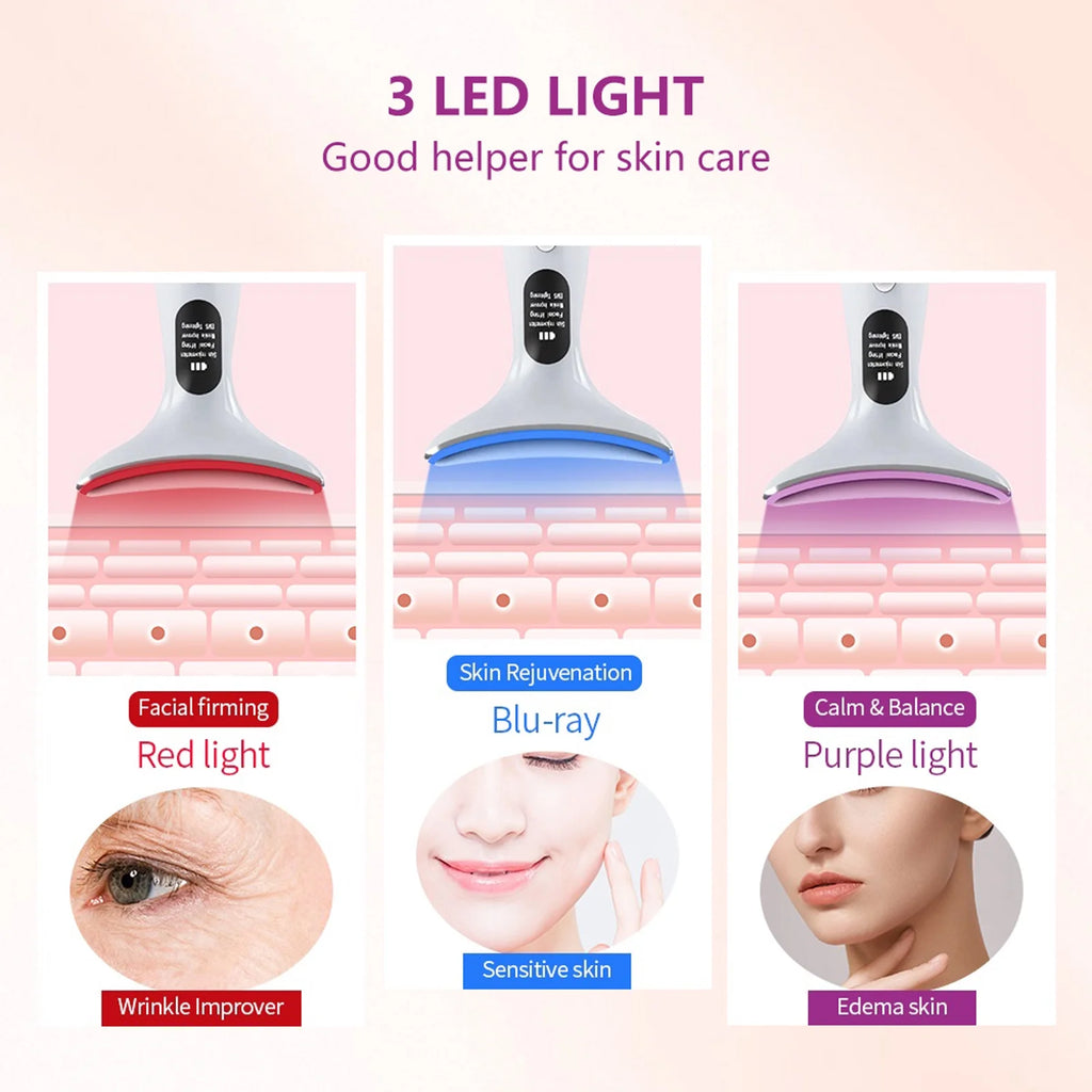 Face Neck Massager Red Light Therapy, 3 Color Facial Massager, Face 𝖲culpting Wand for Wrinkles, Skin Care, Firming, Rechargeable Beauty Tool